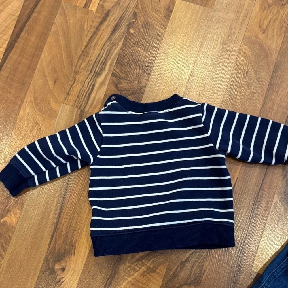 Carter's Navy Striped Sweater and Denim baby Overalls
